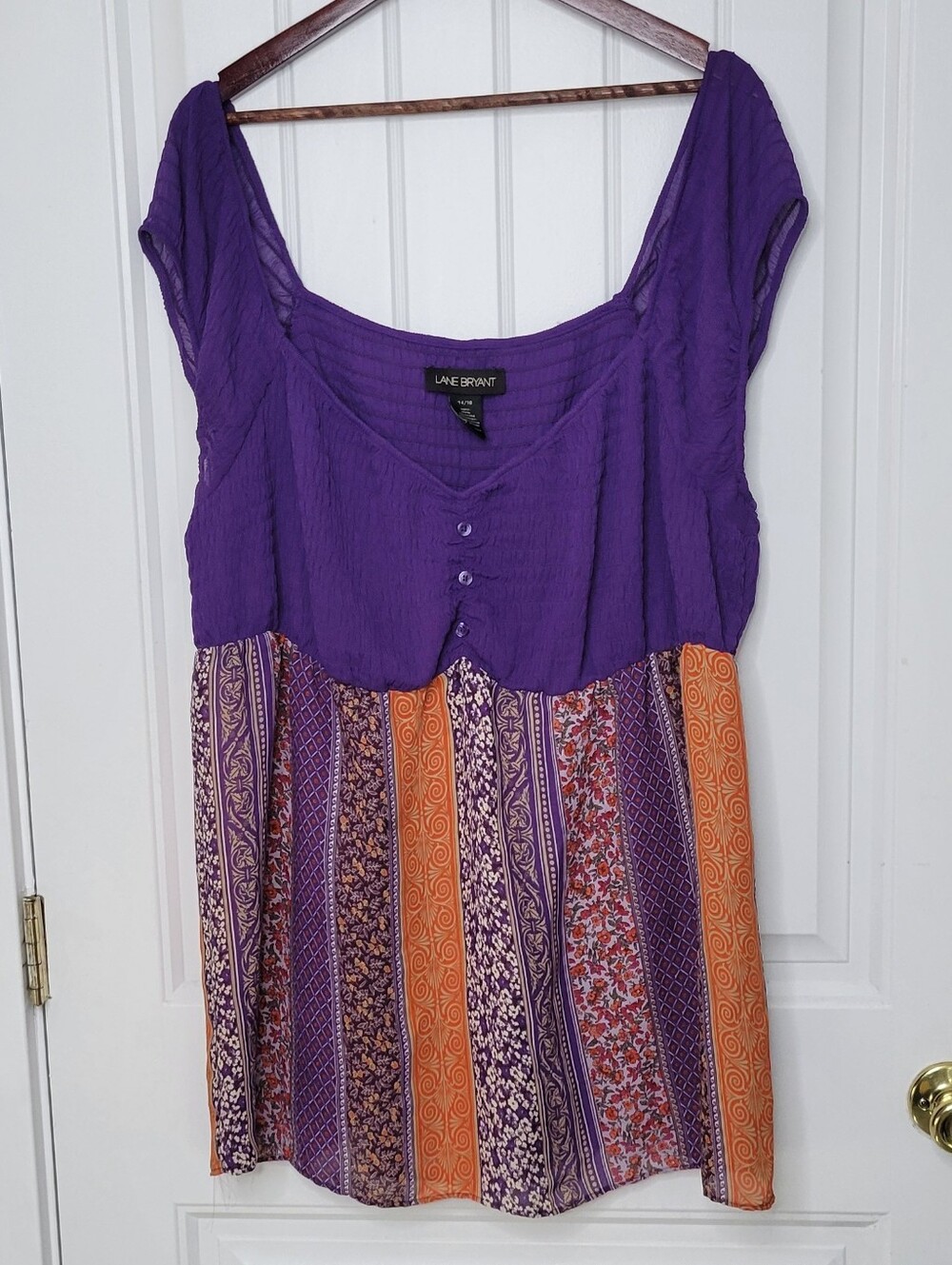 Lane Bryant Purple and Orange Peplum Tunic Top